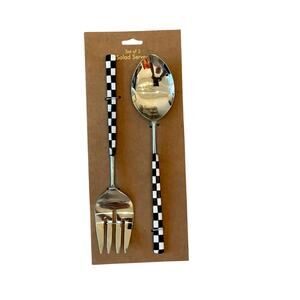 BPK Designs Set of 2 Salad Servers Black & White Checkered Silver Glam New